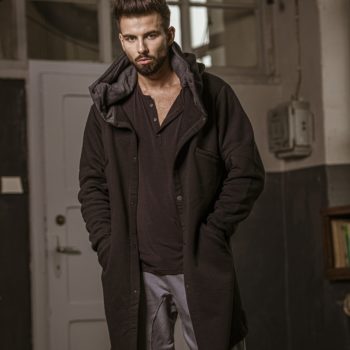 Bluza ROBIN MEN długa asymetryczna z dużym kapturem czarna - M/L, Czarny