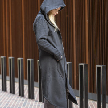 Długi asymetryczny płaszcz EXPRESS z kapturem czarny