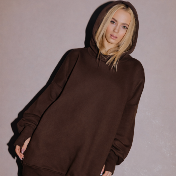 Bawełniana bluza BASIC OVERSIZE z kapturem CZEKOLADOWA