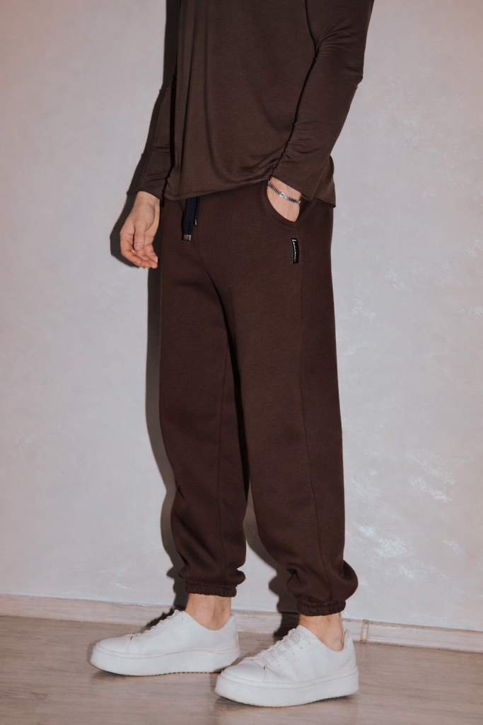 Szerokie dresowe spodnie BASIC OVERSIZE czekoladowe