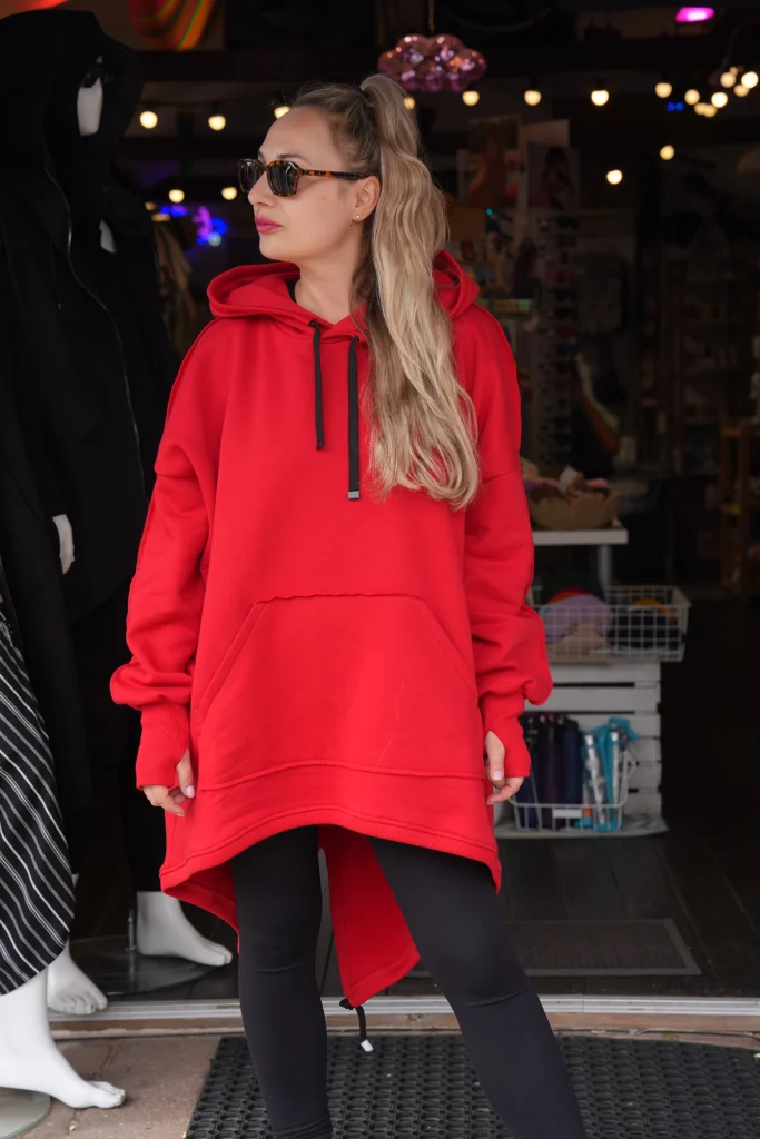 Bluza TOKIO Oversize z Kapturem czerwona